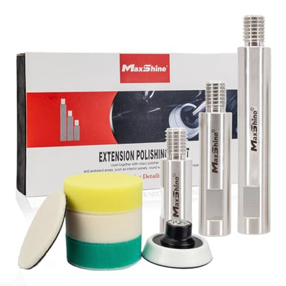 Maxshine 3 Pieces Stainless Steel Extension Shaft Set & 3" Foam Polishing Kit - 2in, 3in, 5in, Fits 5/8" Backing Plate, Maxshine Grinder Attachments, Car Polishing & Rotary Polisher Accessory - size: Extension Set + 3" Kit