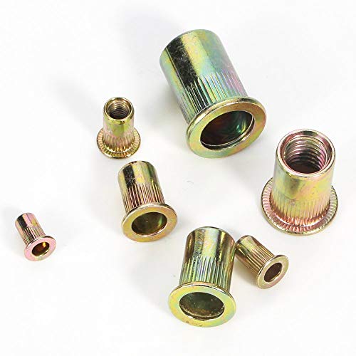 LOKMAN 175PCS Metric Rivet Nut Kit Carbon Steel Flat Head Threaded Insert Nut Assorted in M3 M4 M5 M6 M8 M10 M12, Knurled Body (Rivet Nut Kit 1) - size: Rivet Nut Kit 1