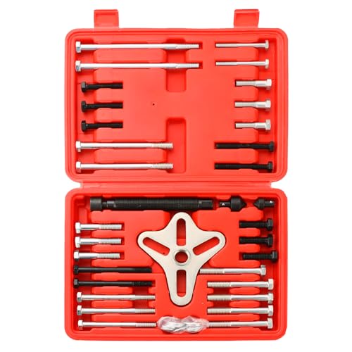 NYXOVA 46pcs Harmonic Balancer Puller Set, Steering Wheel Flywheel Crankshaft Pulley Puller kit with Harmonic Balancers, Crankshaft Pulleys and Gears, Work on Most Cars, Pickups, SUVs - color: Red