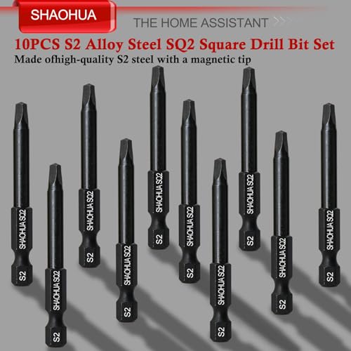 11PCS Square Drive Bits, 10PCS #2 Square Screwdriver Bits and 1PCS 1/4 Hex-Shank Magnetic Bit Driver, 2.3" Long Square Bit, S2 Alloy Steel Pocket Hole Jig System SQ2 Bits, SQ2 Impact Driver Bits - style: Square Drill Bits SQ2 60MM & Tool