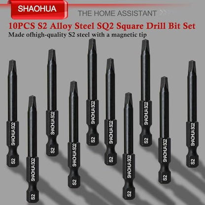 11PCS Square Drive Bits, 10PCS #2 Square Screwdriver Bits and 1PCS 1/4 Hex-Shank Magnetic Bit Driver, 2.3" Long Square Bit, S2 Alloy Steel Pocket Hole Jig System SQ2 Bits, SQ2 Impact Driver Bits - style: Square Drill Bits SQ2 60MM & Tool
