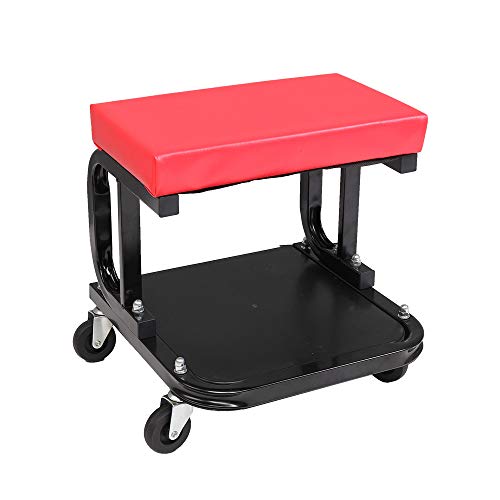 Rolling Creeper Garage Shop Seat Rolling Garage Stool Padded Mechanic Seat | Mechanics Stool with Tool Tray Storage and 4 Rubber Swivel Casters 300 lbs Capacity Creepers Automotive Chair