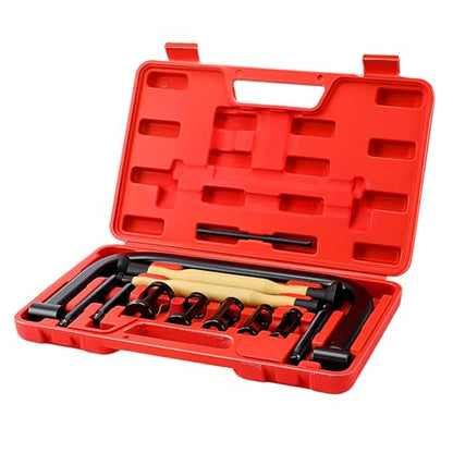 12 PCS Valve Spring Compressor Set, Valve Lapping Tool Kit with Extension Rods Solid C Clamp Lever Collet Pusher Adapters for Motorcycle Car ATV Small Engine Repair