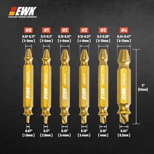 EWK 6-Piece 2-in-1 Flip Screw Extractor Set, HSS Screw Removal Tool with Left-Hand Drill Bit and Spiral Extractor for Stripped Screws, Broken Bolts, Rusted Fasteners, and Damaged Heads - style: 6 Pcs Screw Extractor Set