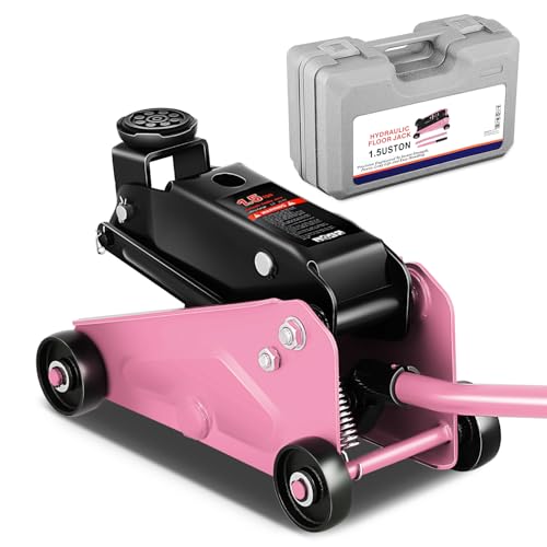 Magshion 1.5 Ton Low Profile Hydraulic Floor Jack, Heavy-Duty Steel Trolley Service Jack with Safety Valve, Swivel Casters, and Wide Saddle for Garage and Vehicle Maintenance, Pink - color: Pink