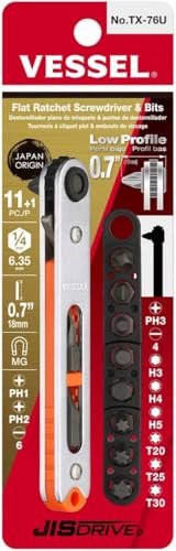 VESSEL Low-Profile Flat Plate Ratchet Screwdriver Set (TX76U (Straight Type)) - color: Tx76u (Straight Type)