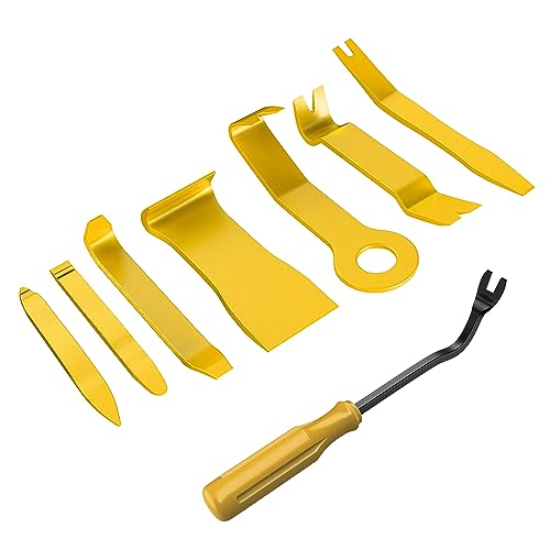 GOOACC 8PCS Auto Trim Scratch Removal Tool | Car Audio Dash Panel Window Molding Fastener Remover Tool Kit-Yellow - color: Yellow, size: 8PCS Trim Removal