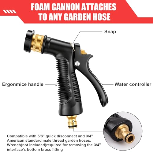 Car Wash Foam Gun, Car Wash Sprayer with Adjustable Foam Dial Foam Nozzle, Foam Cannon Attachs to Any Garden Hose, Durable 5/8" and 3/4" Brass Joint Soap Gun for Home Garden Use