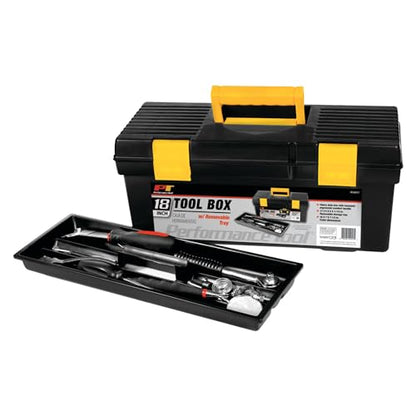 Performance Tool W54017 18-Inch Plastic Box with Handle, Tool Organizer Storage Box, Removable Inner Tray, Lightwieght & Easy to Carry - size: 18" Plastic Tool Box, style: Plastic Tool Box