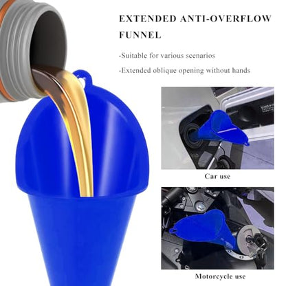 2 PCS Oil Funnel, Multi-Purpose Plastic Long Neck Oil Funnel, Automotive Use Funnels for Filling Oils Lubricants Water Diesel, Kitchen Funnels for Filling Bottles Jars (Blue+Red) - color: Blue+Red, 2 PCS