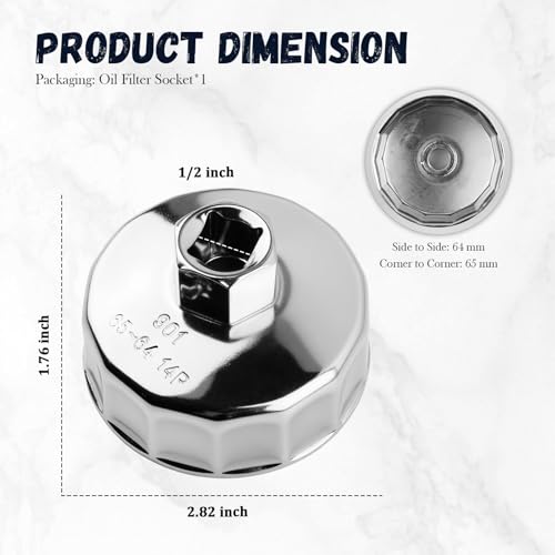65mm to 64mm Oil Filter Wrench with 1/2" Drive Port,14 Flute Oil Filter Removal Tool Compatible with Nissan/Acura/Honda,Professional Automotive Tools Oils Filters Tool