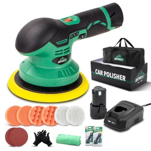 BATOCA - Cordless Car Buffer Polisher - 1pcs 2.0Ah 12V Lithium-ion Rechargeable Battery Powered Brushless Polisher with 6 Variable Speed, DA Orbital Buffer for Car Detailing, Polishing, Waxing