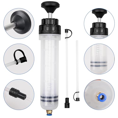 Fluid Extractor Pump with Hose, Manual Fluid Extractor/Fill Pump for Car Fluid Transfer, Lower Unit Gear Oil Pump for Standard Quart Bottles, 3/8" Metal Swivel, 8mm and 10mm Adapters (500CC + 8CC)