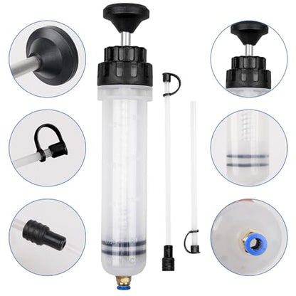 Fluid Extractor Pump with Hose, Manual Fluid Extractor/Fill Pump for Car Fluid Transfer, Lower Unit Gear Oil Pump for Standard Quart Bottles, 3/8" Metal Swivel, 8mm and 10mm Adapters (500CC + 8CC)