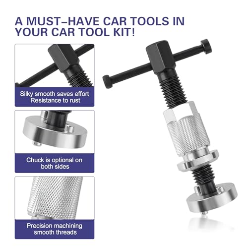 Car Disc Brake Caliper Tool Set, Brake Piston Rewind Tool with 2 Adapters, Thickened Gasket & T-shaped Handle Wind Back Device, Portable Maintenance Device for Cars (Silver)
