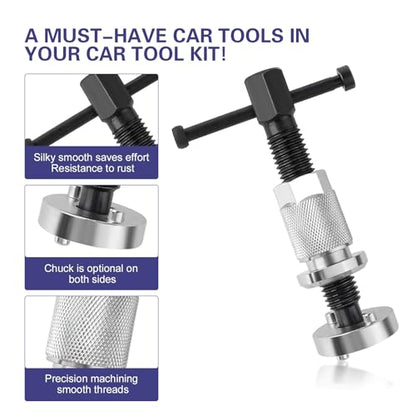 Car Disc Brake Caliper Tool Set, Brake Piston Rewind Tool with 2 Adapters, Thickened Gasket & T-shaped Handle Wind Back Device, Portable Maintenance Device for Cars (Silver)