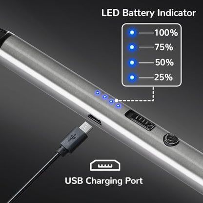 2 Pack Candle Lighter Electric Arc Long Flex Neck Utility Butane Torch Lighters Rechargeable USB Refillable Gas Jet Flame Windproof Lighter for Camping BBQ Grill Gas Stove