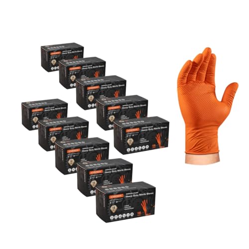 ANBOSON 10 Mil Nitrile Disposable Gloves Heavy Duty Mechanic Gloves Raised Diamond Texture Thick (Orange of 1000,Medium) - color: Orange of 1000, size: Medium