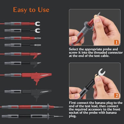 Multimeter Leads Kit, 24PCS Non-Slip Test Leads Set with Flexible Silicone Extension Leads, 8 Interchangeable Probe Tips and Alligator Clips, Cat III 1000V for Electricians & Auto Repair - size: 24PCS