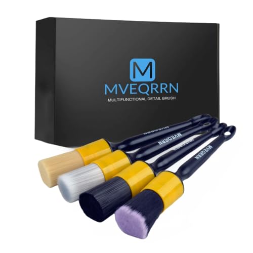 MVEQRRN 4 Pcs Car Detailing Brush Set, Boars Hair Car Detailing Brushes | Ultra Soft No Scratch, Car Interior Brush for Leather Seats, Interior & Exterior, Car Detailing Kit - color: Yellow