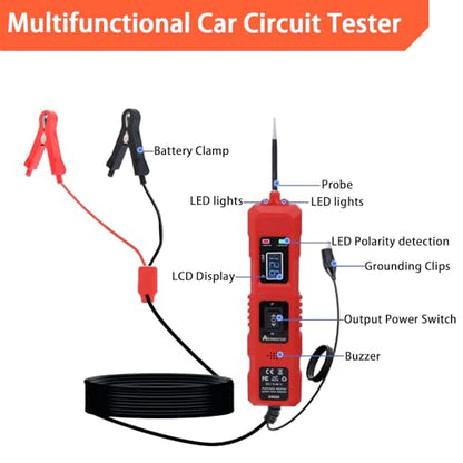 Multifunctional Car Circuit Tester Component Activation Electrical Tester 6-24V/3.5-36V AC/DC Car Power Tester Digital Display Short Circuit Finder for Continuity Testing Red - color: Red
