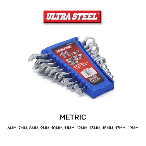 11PC Combination Wrench Set, Metric, 6MM, 7MM, 8MM, 9MM, 10MM | 11MM, 12MM, 13MM, 15MM, 17MM, 19MM, Wall Hanging Case Included, Mechanic, Automotive, DIY, Garage, Workshop, Repair