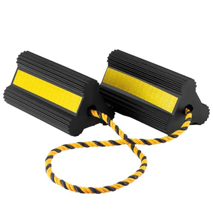 Heavy Duty Wheel Chocks - Wheel Stoppers for Trailer Travel Trailers RV Aircraft Car Camper Truck, Non Slip Rubber Wheel Block with Nylon Rope Yellow Reflective Tape（1 Pair） - color: 1 Pair