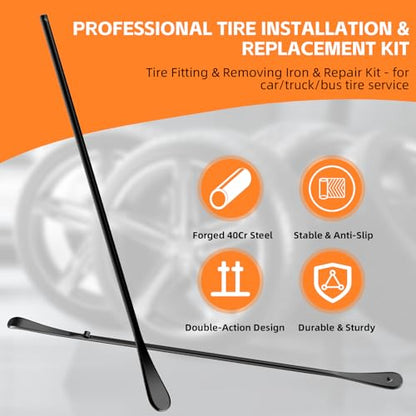 2 Pack 38 Inches Tire Crowbar Spoon Set, Forged 40Cr Steel Tire Mount & Demount Tools, Heavy Duty Tire Changing Pry Bar Kit for Car Truck SUV Bus Taxi Motorhome - size: 2 Pack 38 "x 38"
