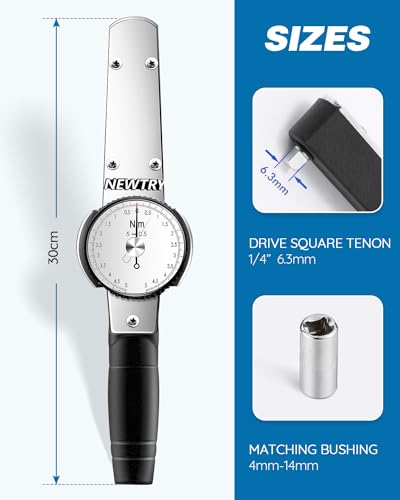 NEWTRY 0.5-5 N.m Torque Wrench with Sockets Set (4-14mm), Precision Torque Meter, 1/4 inch pound Dial Torque Force Tester