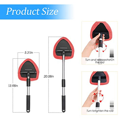 Windshield Cleaning Tool, Car Window Cleaner with Extendable Long Handle and 4 Washable Reusable Microfiber Pads, Auto Interior Exterior Glass Wiper Cleaning Kit Universal for Office and Home (Red) - color: Red