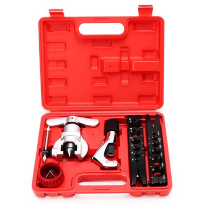 Flaring Tool Kit, Flare Tool HVAC, Copper Pipe Flaring Tool | 1/4''-3/4'' and 6-19mm 45° Eccentric Single Flare Tool with Tubing Cutter. For HVAC, Air Heaters, Refrigerators Maintenance - color: 5-Piece Set