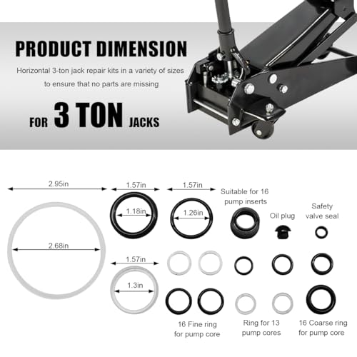 17 PCS Floor Jack Seal Kit, Horizontal 3 Ton Hydraulic Jack Oil Seal O-Rings Complete Repair Tool Set, Universal Jacks Oil Seals Repair Replacement Kit for Car SUV Truck
