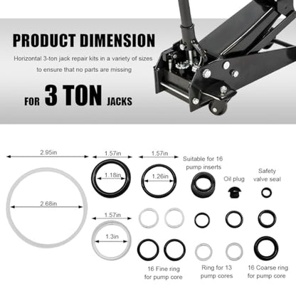17 PCS Floor Jack Seal Kit, Horizontal 3 Ton Hydraulic Jack Oil Seal O-Rings Complete Repair Tool Set, Universal Jacks Oil Seals Repair Replacement Kit for Car SUV Truck