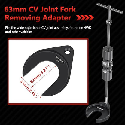 Inner CV Axle Removal Tool 63mm with Nut, Front Wheel Drive CV Joint Puller Adapter, Fits Slide Hammers with 5/8"-18 Threads CV Joint Fork Adapter - size: 63mm