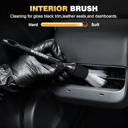 MVEQRRN 9PCS Boar Hair Car Detailing Brushes Set,Car Wheel Kit (Black) | Ultra Soft No Scratch, Car Dust Brush,Car Detailing Brushes Kit, Detail Brushes Car Detailing for Interior Exterior - color: 9pcsblack detail wheel brush set