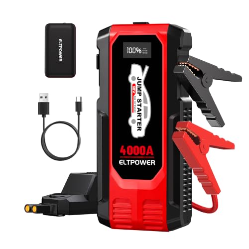 4000A Heavy Duty Jump Starter, 74Wh 12V Portable Truck Battery Booster Jump Box, Car Jump Starter for 8.0L Gas & 7.0L Diesel Engine, USB Fast Charge LED SOS Light with Storage Carry Case