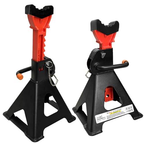 Upgraded 6 Ton Jack Stands (13,200 LBs) with 2 Crossbars for Enhanced Safety & Stability, Heavy Duty Jack Stands 15.35"-22.05" Adjustable with Rubber Pads for Trucks, SUV, ATV/UTV (1 Pair) - color: Black+Orange, size: 6 Ton Jack Stands with 2 Crossbars