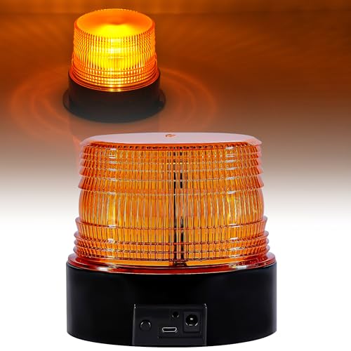 Magnetic Cordless Beacon Light,Amber Rechargeable Strobe Lights for Trucks,Portable Flashing Emergency Safety Warning Light for Postal Construction Vehicles Snowplow Golf Carts,Day/Night Visibility - color: Wireless Amber