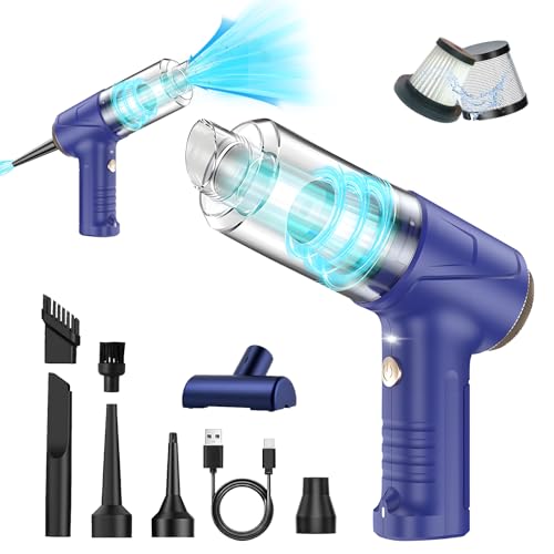 Handheld Cordless Car Vacuum Cleaner 16000Pa 4-in-1 Portable Vacuum & Air Duster with LED Light 120W High Power - Multi Nozzles for Pet Hair, Home, Office, Car - Rechargeable and Dual Filters