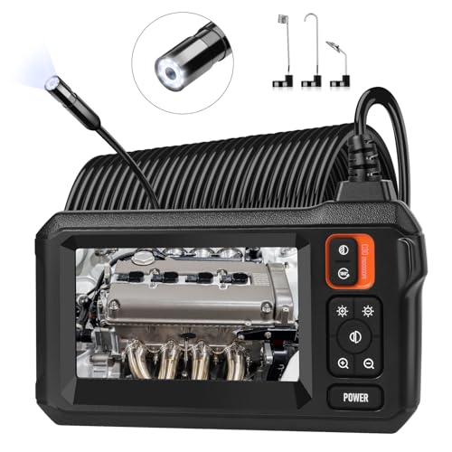 Endoscope Camera – 1920P Borescope with 65.6FT Cable & 4.3" Screen | 7.9mm IP67 Waterproof Probe, 8 LED Lights, Semi-Rigid Cable, Ideal for Sewer & Auto Inspection, Tools & Accessories - size: 65.6FT, style: Single Lens