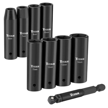 Titan 46401 9-Piece 1/4-Inch Drive Metric Deep Impact Socket Set, 6-Point, Metric Sizes 6 to 14mm - size: 9-Piece Metric Deep, style: 1/4-Inch Drive