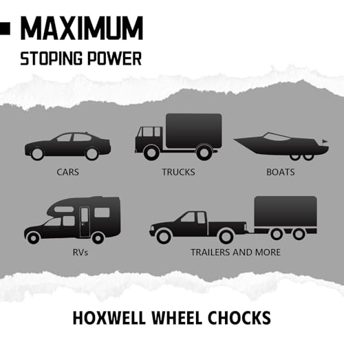 HOXWELL 4 Packs Wheel Chocks for Travel Trailers, Non Slip Black Wheel Chock Stackable, Lightweight Wheel Stoppers for Cars Campers Trucks RVs, 8.1"×6.1"×4.5", Black