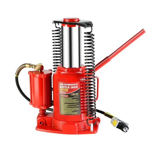20 Ton Hydraulic Bottle Jack, 40,000LBS Pneumatic All Welded Bottle Jack, 10.4-16.3 inch Lifting Range,Manual Hand Pump & 2-Section Long Handle, for Car, Pickup Truck, Truck, RV, Auto Repair,Red - color: Red, size: 32 Ton