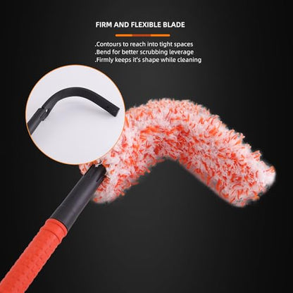 Microfiber Wheel Brush, SPTA Removable Car Wheel Cleaning Brush with 2 Interchangeable Microfiber Covers, Bendable, Firm Rim Cleaner Brush for Wheel Cleaning, Long Non-Slip Handle and Flat Head - color: Microfiber Wheel Brush