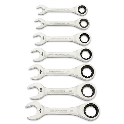 GEARWRENCH 7 Piece 90-Tooth 12 Point Stubby Combination Ratcheting Wrench, SAE | 86858 - style: 7 Piece