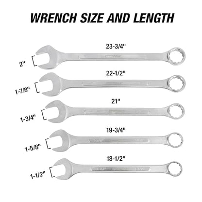 OEMTOOLS 22101 5 Piece SAE Jumbo Combination Wrench Set, Large Combination Wrench Set, SAE Sizes - style: 5 piece SAE