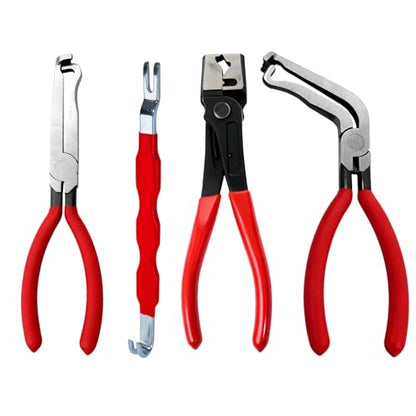 Electrical Disconnect Pliers 4pack Fuel Line Clip Removal Tool | Automotive Tools Connector Clamps, Ignition Coil Safety Wire Plier, for Cars Trucks Clamp Repair - color: Red