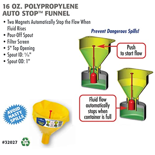 Wirthco 32027 Funnel King Auto Stop Polypropylene Funnel, 16 Oz, Yellow
