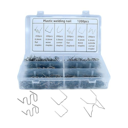 1200PCS Car Plastic Welding Kit, 6 Different Shapes 0.6 0.8mm Hot Staples Welder Rods with Storage Box, Stainless Steel Weld Staples Repair Set for Bumper Dashboard Lamp Holder