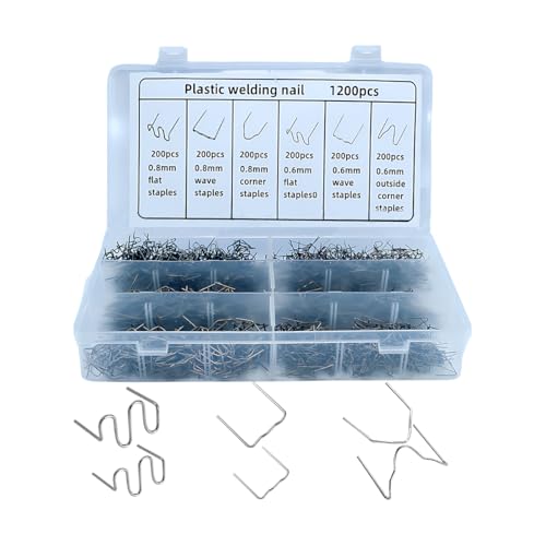 1200PCS Car Plastic Welding Kit, 6 Different Shapes 0.6 0.8mm Hot Staples Welder Rods with Storage Box, Stainless Steel Weld Staples Repair Set for Bumper Dashboard Lamp Holder